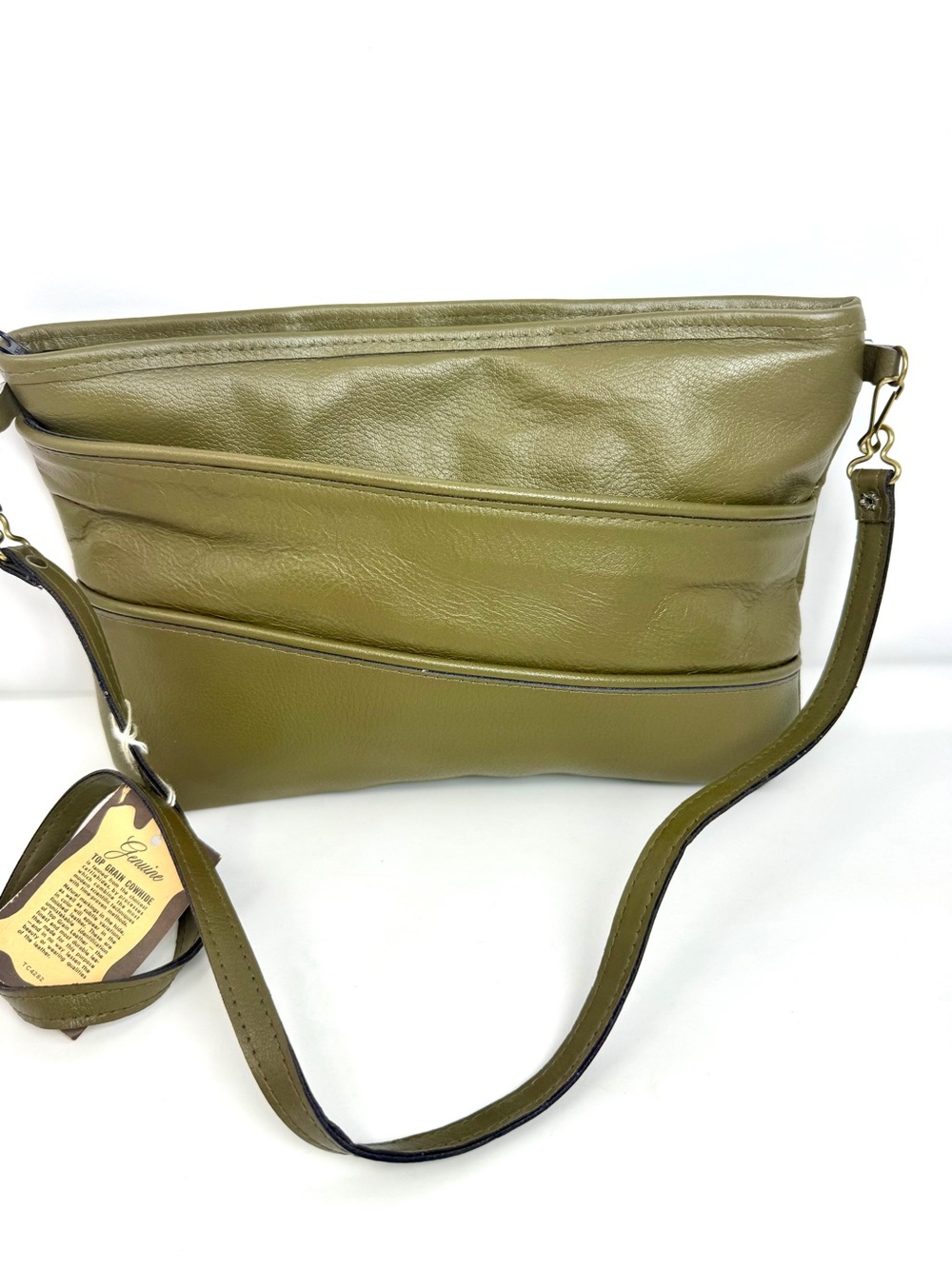 NWT Vintage Genuine Leather Olive Crossbody Bag | Top Grain Cowhide Made DR